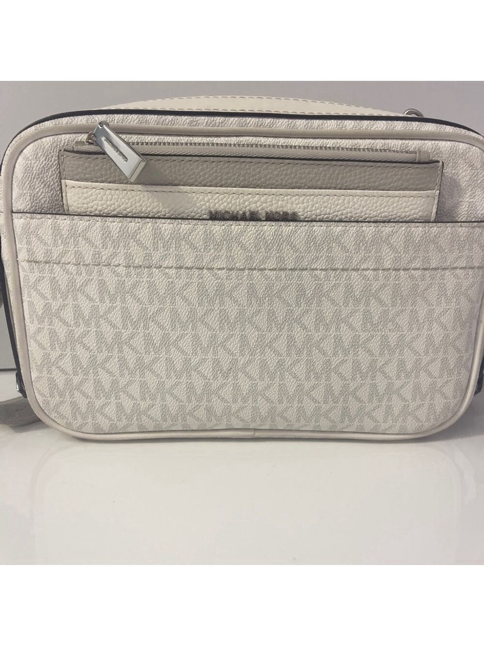Michael Kors Maeve Crossbody Bag & Wallet Set Optic White Gray MK Signature Logo - Picture 8 of 14